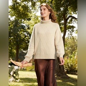 LILYSILK Unique Diamond Knit Cashmere Turtleneck Sweater